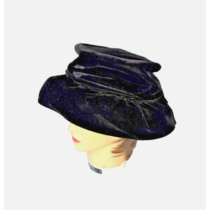 Vintage 1950's Jo Davis Black Velvet Bucket Hat Bow 21" EUC